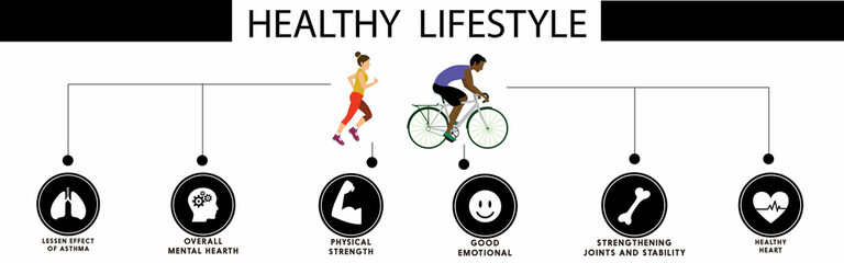 Set healthy lifestyle icons, buttons of dumbbells, heart and run  stock vector