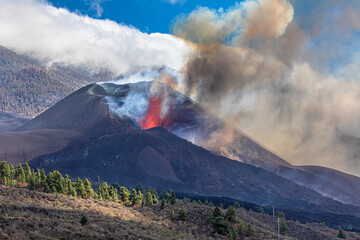 Eruption of the Cumbre vieja volcano, La Palma island. Aerial view