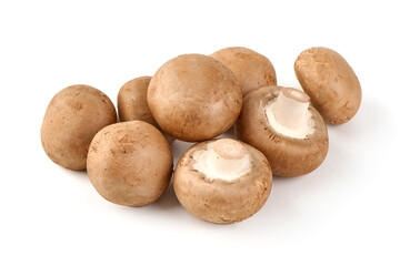 Fresh champignon mushrooms, isolated on white background.