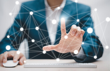 Businessman touchscreen on the graph Screen Icon of a media screen, Technology Process System Business with Communication and marketing concept, Team success, HR Human, Business money success.