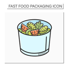 Salad color icon. Healthy vegetable salad in food container.Disposable paper box with vegetarian meal.Take away.Fast Food Packaging.Isolated vector illustration
