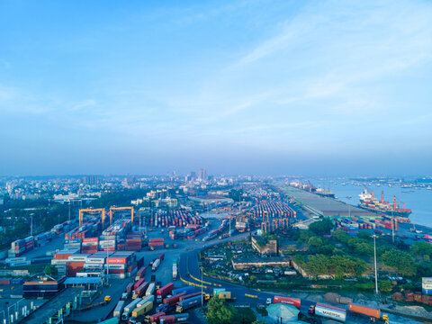Chittagong Port Drone View Bangladesh Shipping Container Commerical Dock