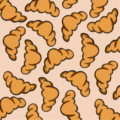 Croissant Pattern Background. Food Vector Illustration.