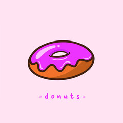 Chocolate And Strawberry Donuts Symbol. Delicious Food Vector Illustration.