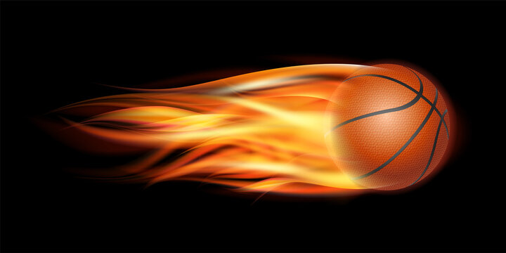 Flaming Basketball Ball. Basketball Ball flying in fire on dark background.