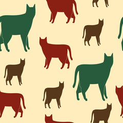 Cats on a light yellow background. Seamless pattern for baby textiles.