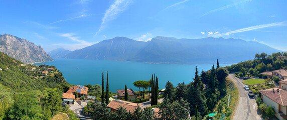 Panoramic view of Bassanega at Lake Garda. Lombardy, northern Italy, Europe.