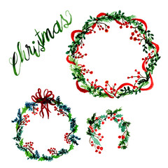 Ghirlande di natale, acquerello isolato su sfondo bianco © sommaria