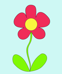 Simple red flower flower isolated on white background.