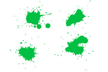 Green blot on a white background. Spots of ink on a piece of paper.