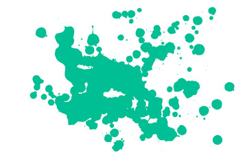 Green blot on a white background. Spots of ink on a piece of paper.