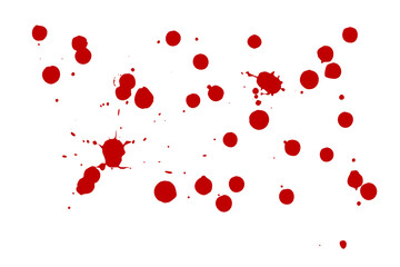 Red blot on a white background. Spots of ink on a piece of paper.