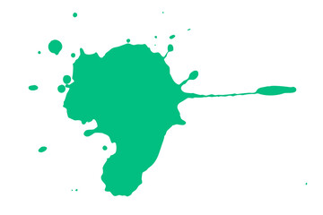 Green blot on a white background. Spots of ink on a piece of paper.