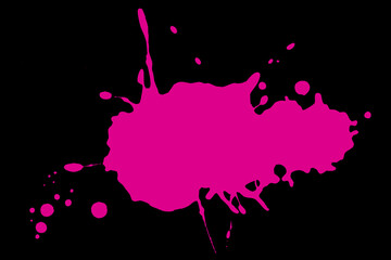 Pink blot on a black background. Spots of paint on a piece of paper.