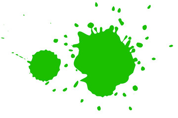 Green blot on a white background. Spots of ink on a piece of paper.