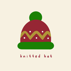 Knitted Hat Symbol. Social Media Post. Christmas Vector Illustration.