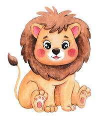 Watercolor lion cub.  Nice illustration. Suitable for printing on textiles, packaging paper, as well as for wall decoration. © Нина Михайлюта