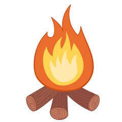 Vector illustration bonfire on the wood on white isolated background. Flat illustration