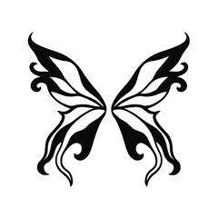 Black Tribal Fairy Wings Logo on White Background. Tattoo Design Stencil Vector Illustration.