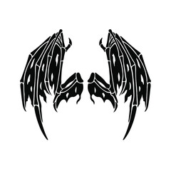 Black Devil Wings Logo on White Background. Tattoo Design Stencil Vector Illustration.