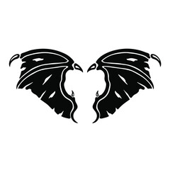Black Devil Wings Logo on White Background. Tattoo Design Stencil Vector Illustration.