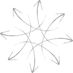 Radiating arrow. Black circular arrow. Hand draw element. Vintage arrow Logo. Isolated on white background. Vector illustration