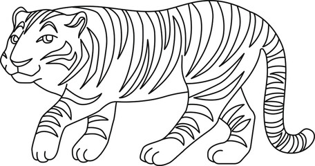 Vector linear walking tiger. Line art element for design card, poster, illustration in coloring book, chinese horoscope calendar.