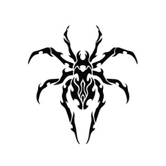 Black Tribal Spider Logo on White Background. Tattoo Design Stencil Vector Illustration.