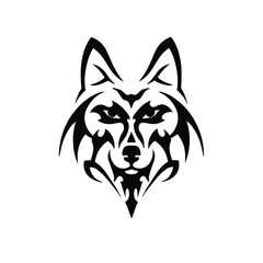 Black Tribal Wolf Head Logo on White Background. Tattoo Design Stencil Vector Illustration
