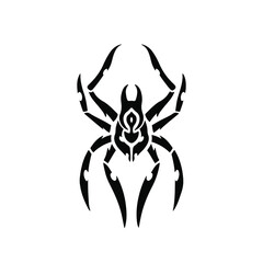 Black Tribal Spider Logo on White Background. Tattoo Design Stencil Vector Illustration.