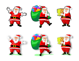 Happy Santa Claus in three different positions. drawn in cartoon style