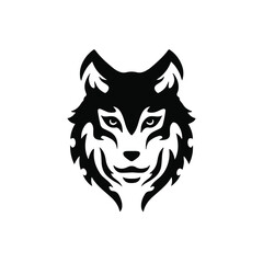 Black Tribal Wolf Head Logo on White Background. Tattoo Design Stencil Vector Illustration