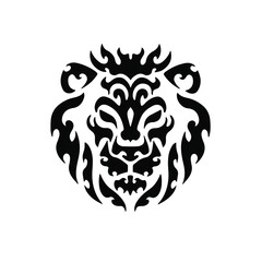Black Tribal Lion Head Logo on White Background. Tattoo Design Stencil Vector Illustration