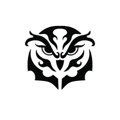 Black Tribal Owl Logo on White Background. Tattoo Design Stencil Vector Illustration