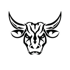 Black Tribal Bull Head Logo on White Background. Tattoo Design Stencil Vector Illustration