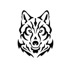 Fototapeta na wymiar Black Tribal Wolf Head Logo on White Background. Tattoo Design Stencil Vector Illustration