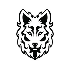 Black Tribal Wolf Head Logo on White Background. Tattoo Design Stencil Vector Illustration