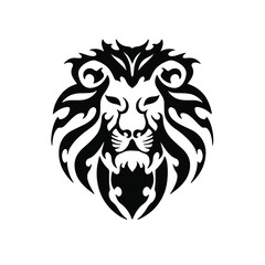 Black Tribal Lion Head Logo on White Background. Tattoo Design Stencil Vector Illustration