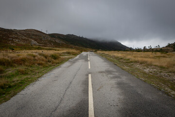 EM511 paved road at Serra da Freita mountain in Autumn, Urro-Arouca, Municipality of Arouca, Aveiro...
