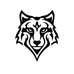 Black Tribal Wolf Head Logo on White Background. Tattoo Design Stencil Vector Illustration