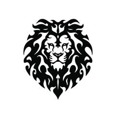 Black Tribal Lion Head Logo on White Background. Tattoo Design Stencil Vector Illustration