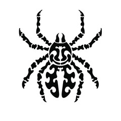 Black Tribal Spider Logo on White Background. Tattoo Design Stencil Vector Illustration.