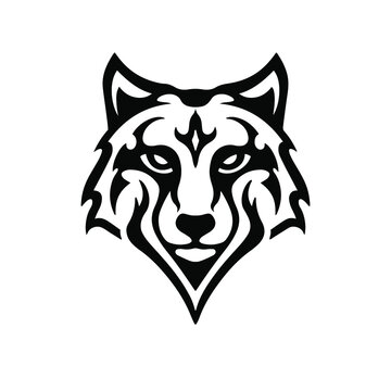 Black Tribal Wolf Head Logo on White Background. Tattoo Design Stencil Vector Illustration