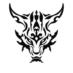 Black Tribal Dragon Head Logo on White Background. Tattoo Design Stencil Vector Illustration