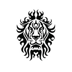 Black Tribal Lion Head Logo on White Background. Tattoo Design Stencil Vector Illustration