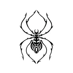 Black Tribal Spider Logo on White Background. Tattoo Design Stencil Vector Illustration.