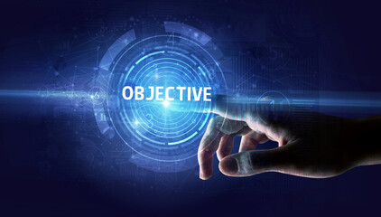 Hand touching business concept button