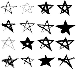 Obraz premium Vector art illustration of grunge stars. Hand drawn set paint object for design. Black and white shine background. Abstract brush drawing