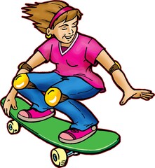 girl riding a skateboard. cartoon style drawing