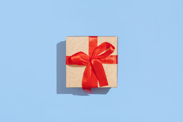 Christmas gift box on a blue background.